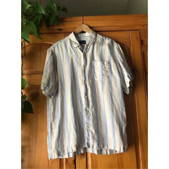 Tommy Bahamas Linen Stripe Button Down Mens Shirt - Picture 2 of 10
